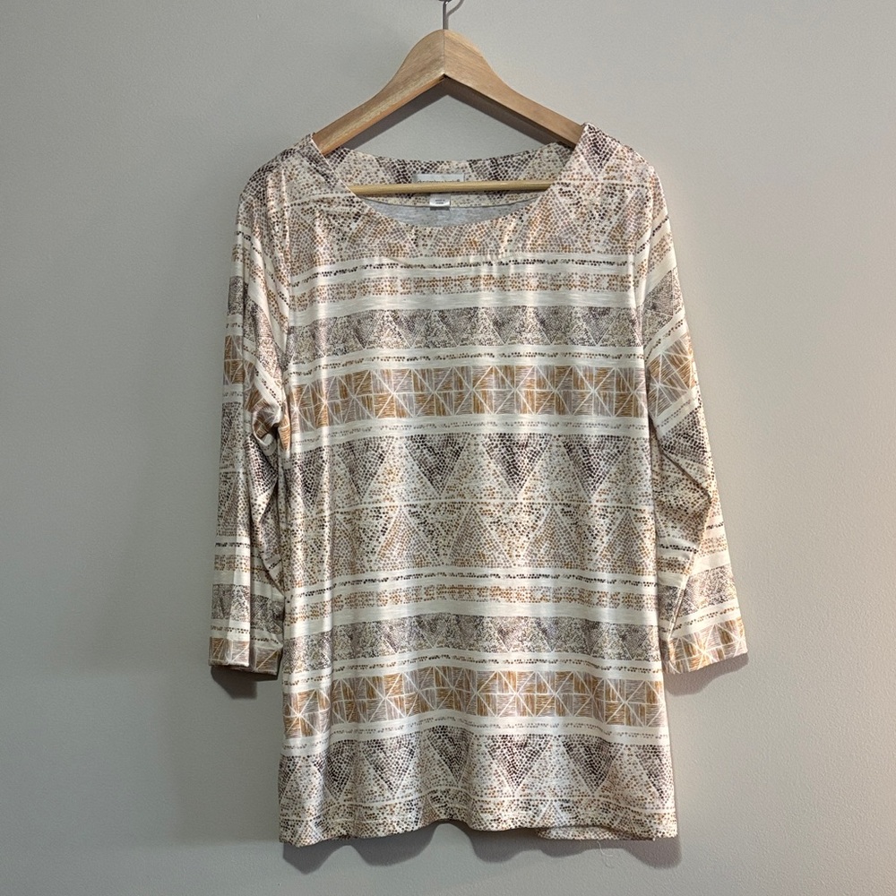 Christopher & Banks Beige Geometric 3/4 Sleeve Top NWT XL